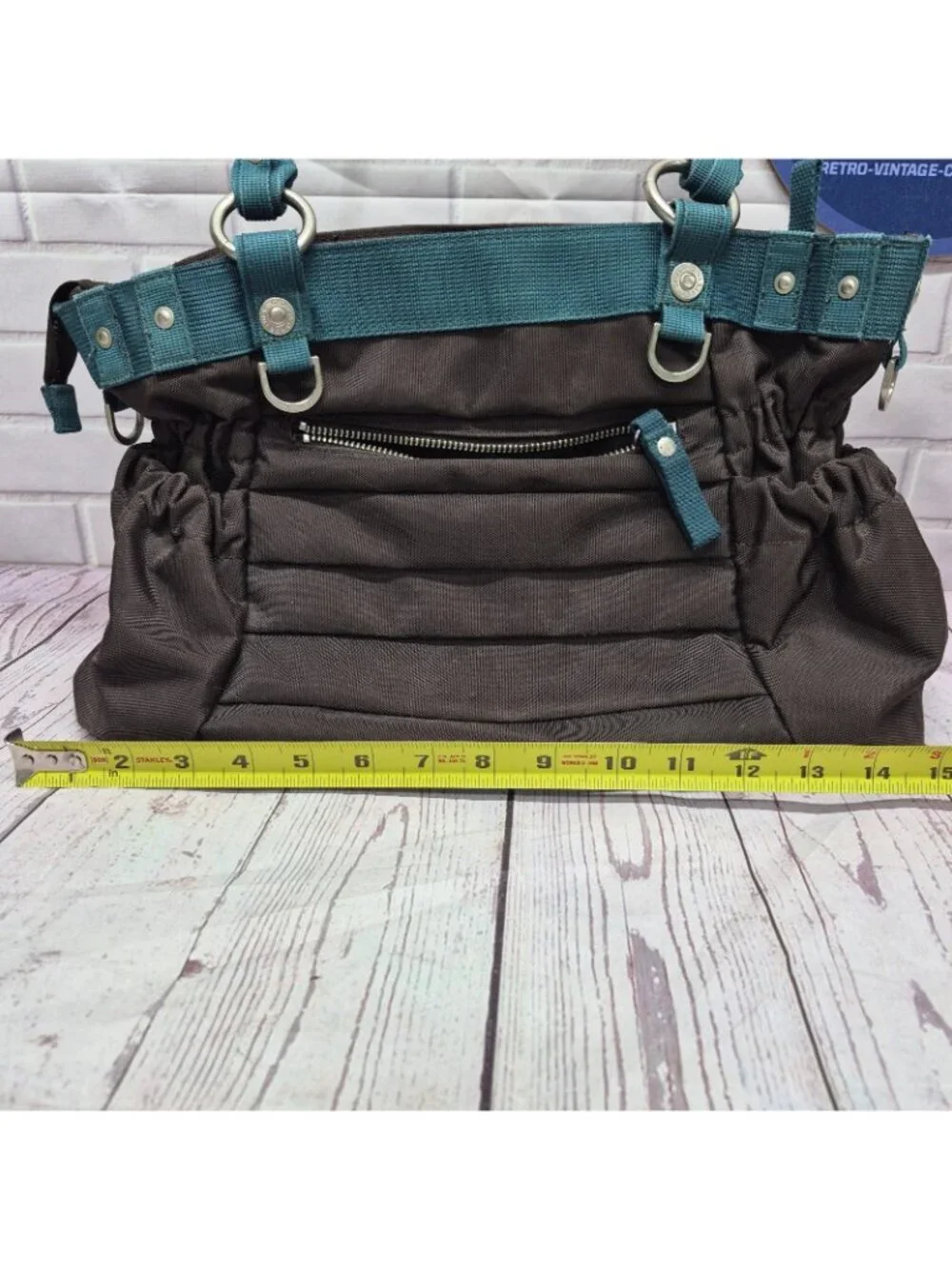 George Gina & Lucy Brown/Teal Satchel Top Handle Zip Bag‎ *No Strap